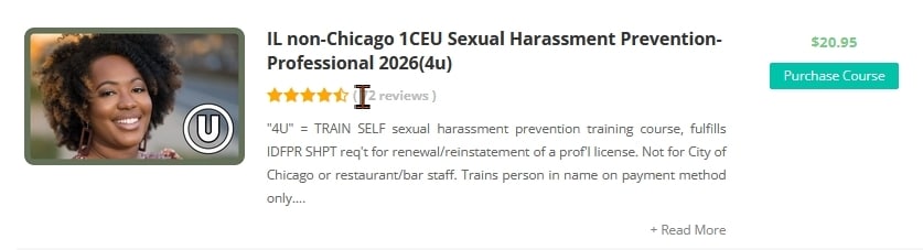 ILnonChi CE 4u 72 rvws 20260701_093812 Illinois Required Training Solutions' online sexual harassment prevention training course "IL non-Chicago 1CEU Sexual Harassment Prevention-Professional 2026" is garnering great reviews